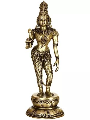 Standing Goddess Lakshmi In Brass | Handmade | Made In India