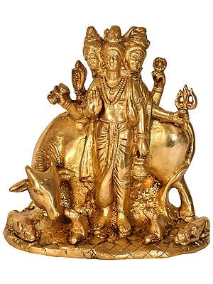 6" Brass Lord Dattatreya Sculpture | Handmade Statue | Made In India