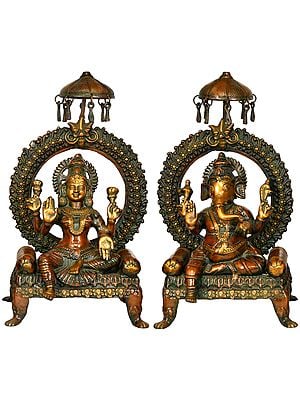 17" Royal Lakshmi Ganesha In Brass | Handmade | Made In India