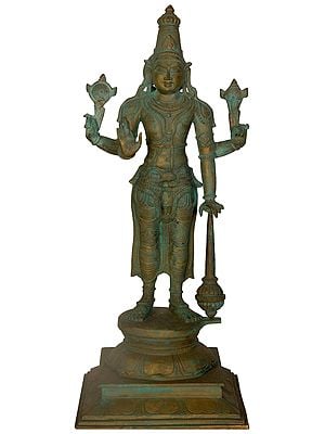 15" Sthanak Lord Vishnu | Handmade | Madhuchista Vidhana (Lost-Wax) | Panchaloha Bronze from Swamimalai