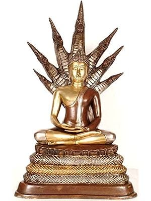 21" Gautam Buddha Sheltered by Muchalinda In Brass | Handmade | Made In India