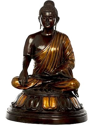 21" Tibetan Buddhist Lord Buddha in Bhumisparsha Mudra In Brass | Handmade | Made In India