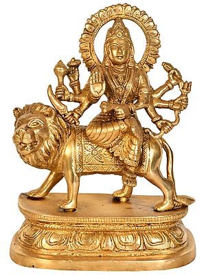 7" Simhavahini Durga In Brass | Handmade | Made In India