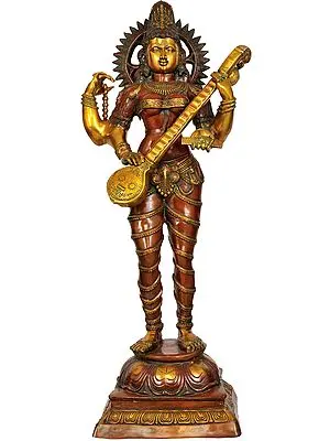 51" Large Size Saraswati In Brass | Handmade | Made In India