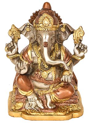 6" Lord Ganesha Sculpture in Brass | Handmade Ganesha Idol | Made in India