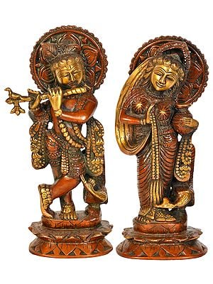 9" Radha Krishna with Peacock In Brass | Handmade | Made In India