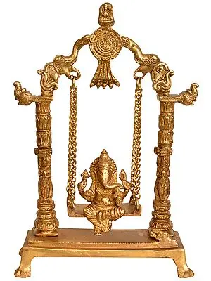 12" Lord Ganesha on an Elephant Swing In Brass | Handmade | Made In India