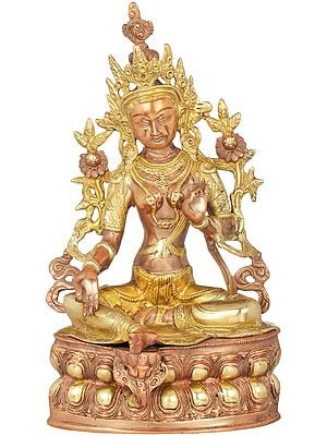 14" Tibetan Buddhist Goddess Green Tara In Brass | Handmade | Made In India
