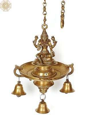 31" Lakshmi Hanging Bell Lamp In Brass | Handmade | Made In India