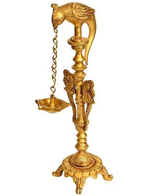 12" Five Wick Parrot Hanging Lamp in Brass | Handmade | Made in India