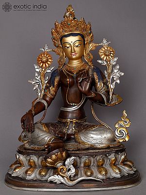 19" Green Tara Copper Statue from Nepal | Buddhist Deity Idols