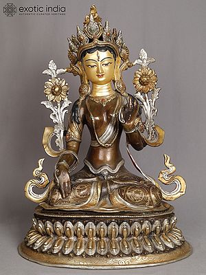 19" Buddhist Deity White Tara Copper Idol from Nepal | Nepalese Copper Statue