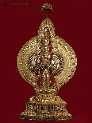 6ft Majestic Avalokiteshvara (Amitabha Buddha) Gold Gilded Copper Statue (Rare Handmade Artwork from Nepal)