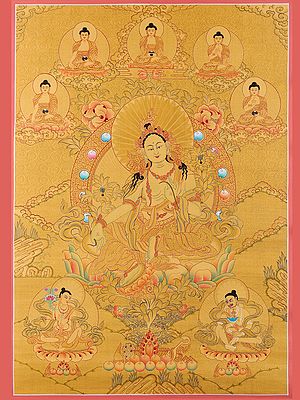 Goddess Green Tara - Tibetan Buddhist (Brocadeless Thangka)