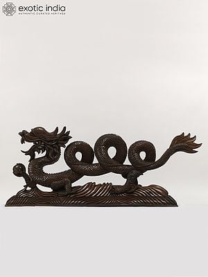 63" Large Walnut Wood Carved Dragon Figurine | From Kashmir | Home Decor