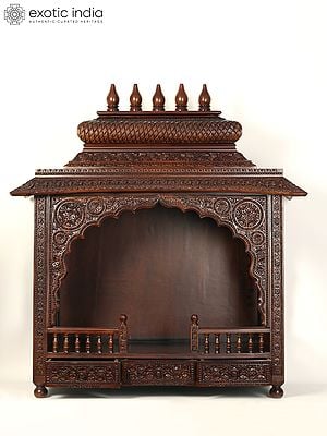 48" Large Wood Carved Designer Puja Temple