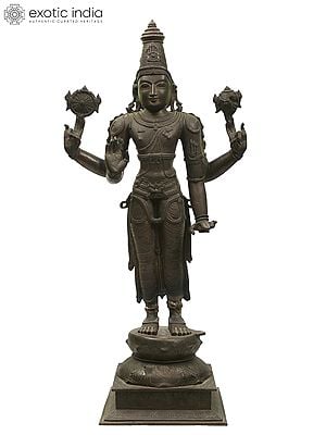 32" Large Four-Armed Standing Lord Vishnu Bronze Sculpture