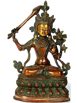13" (Tibetan Buddhist Deity) Manjushri: Bodhisattva of Wisdom In Brass | Handmade | Made In India