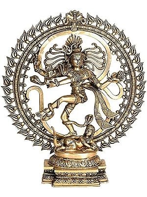 20" Nataraja Dancing Against the Cosmic Syllable OM In Brass | Handmade | Made In India