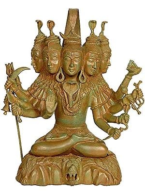 16" Dashabhujadhari Panchamukha Shiva, Seated In Brass | Handmade | Made In India