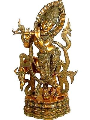 33" Large Size Lord Krishna In Brass | Handmade | Made In India