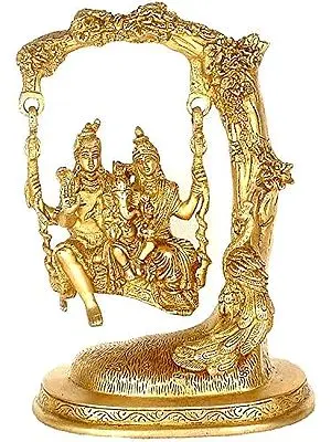 9" Shiva Swings with Parvati & Ganesha In Brass | Handmade | Made In India