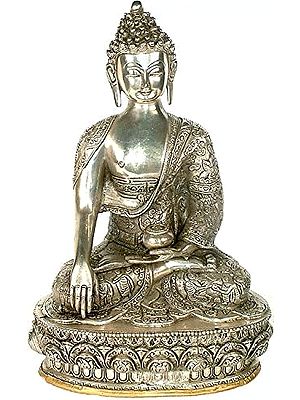 13" Buddha with Episodes from His Life Carved on the Robe In Brass | Handmade | Made In India