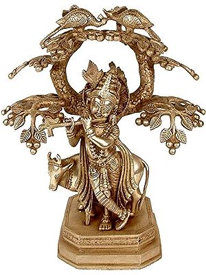 13" Madan Gopal Under Kadamba Tree In Brass | Handmade | Made In India