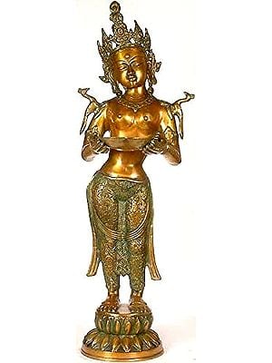 30" Tara with Lamp In Brass | Handmade | Made In India