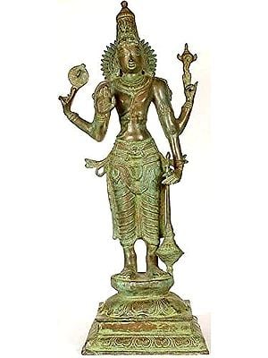 27" Lord Vishnu In Brass | Handmade | Made In India