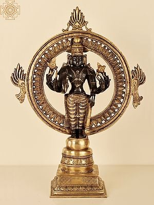 Eight-Armed Lord Vishnu Statue with Chakra at Back