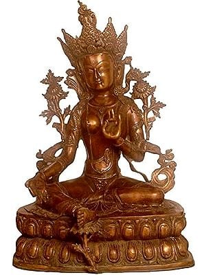 36" Large Size Green Tara (Tibetan Buddhist Deity) In Brass | Handmade | Made In India
