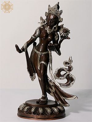14" (Tibetan Buddhist Deity) Standing Tara with Fine Flowing Garments In Brass | Handmade | Made In India