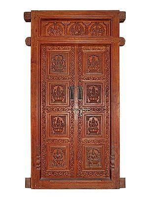 96" Ashtalakshmi Wooden Traditional Door | Hand Carved | Made In India