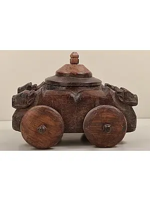 9" Wooden Spice Box with Wheel | Wooden Spice Box | Handmade Art | Made In India