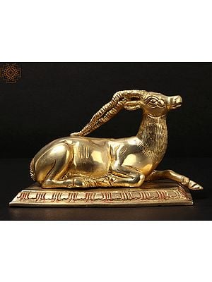 5" Small Decorative Brass Deer Seated on Pedestal