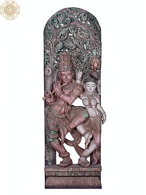 72" Large Wooden Dancing Radha Krishna