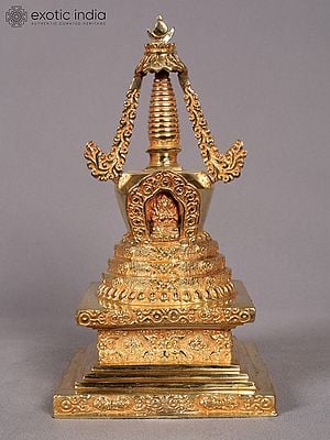 9" Stupa from Nepal | Copper with Gold Plated