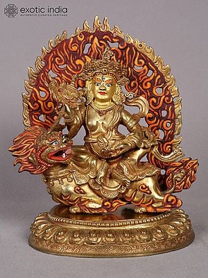 9" Buddhist Sculpture of Singh Kubera | Nepalese Copper Statue