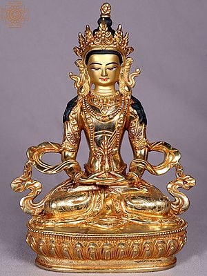 9" Copper Lord Aparmita Buddha Idol | Tibetan Buddhist Deity Statue