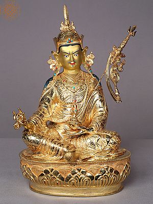14" Guru Padmasambhava Idol | Gilded Copper Nepalese Statue