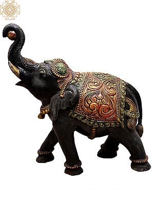 22" Wooden Decorative Elephant Statue