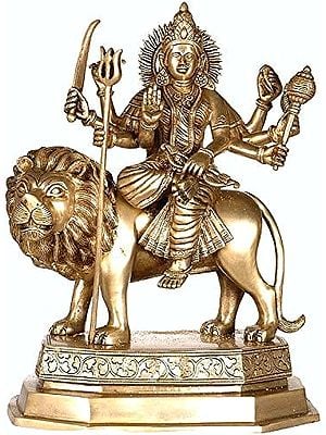 15" Sheran-wali Mata (Goddess Durga) In Brass | Handmade | Made In India