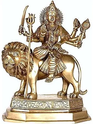 15" Sheran-wali Mata (Goddess Durga) In Brass | Handmade | Made In India