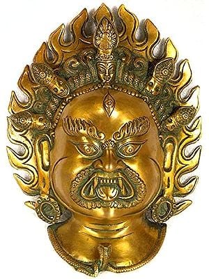 18" Tibetan Buddhist Mahakala Wall Hanging Mask in Brass | Handmade | Made in India