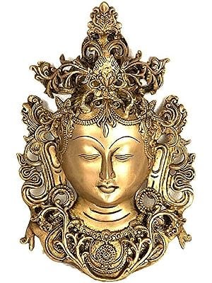 11" Tibetan Buddhist Goddess Tara Wall Hanging Mask In Brass | Handmade | Made In India
