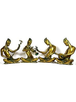 13" Group of Performing Musicians (Set of Four Sculptures) In Brass | Handmade | Made In India