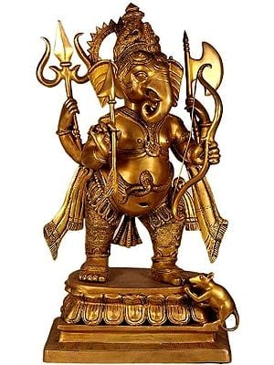 30" Large Size Warrior Ganesha In Brass | Handmade | Made In India
