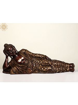 48" Large Relaxing Lord Buddha Brass Statue