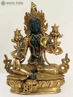 9" Goddess Green Tara Carved in Jade Stone From Nepal